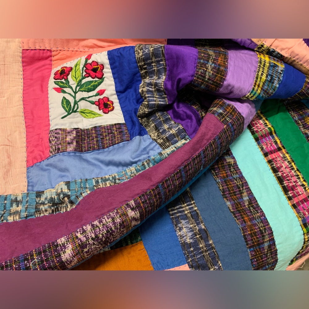 Vintage 1980s Handmade Patchwork Quilt Large 88x100 Multicolor Cotton Bedding - Picture 10 of 15